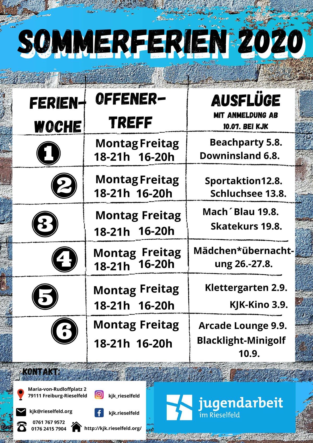 Sommerferienplan KJK Rieselfeld