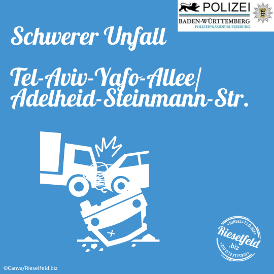 Schwerer Unfall auf der Tel-Aviv-Yafo Allee, Höhe Kreuzung Adelheid-Steinmann-Straße