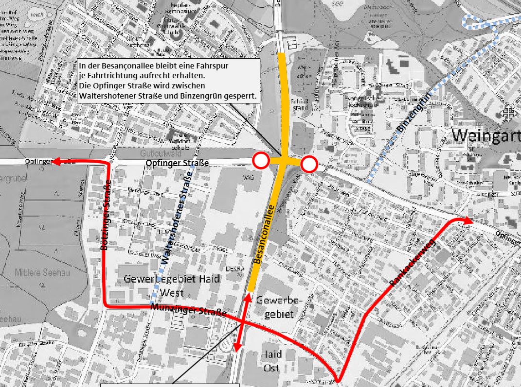 Straßensanierung Besançonallee 2018 Umleitungsplan