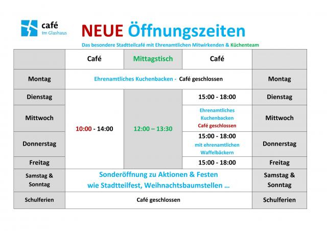 Wochenplan Cafe im Glashaus März 2019