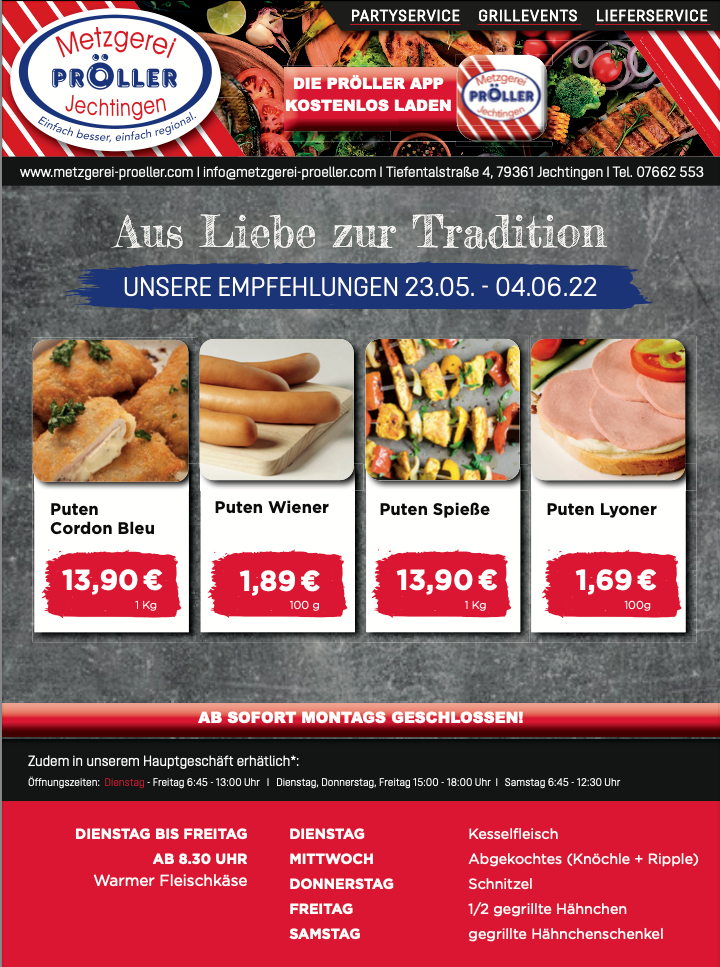 Metzgerei Pröller Angebot 2022 Mai