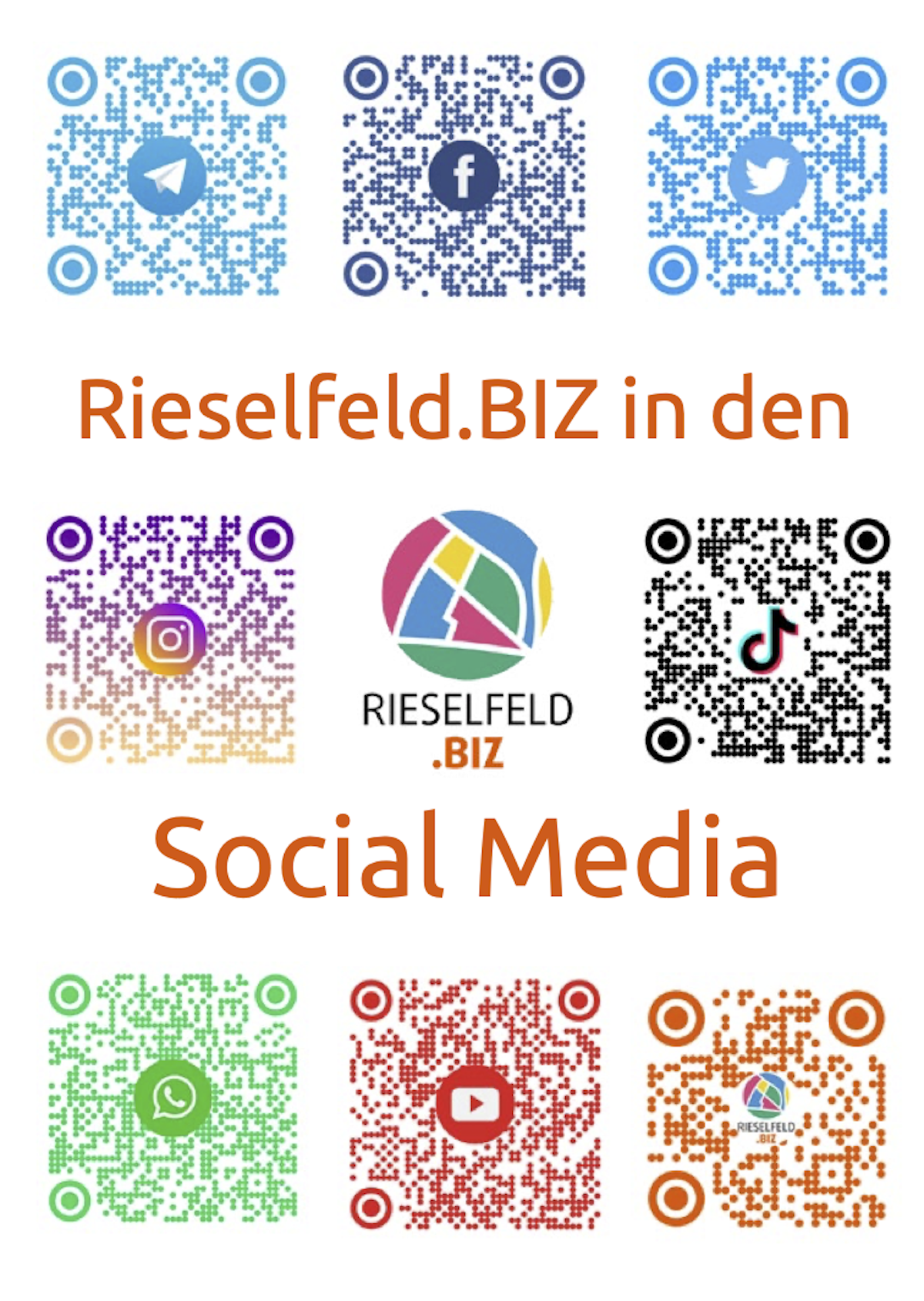Rieselfeld.BIZ in den Social Media mit QR-Codes