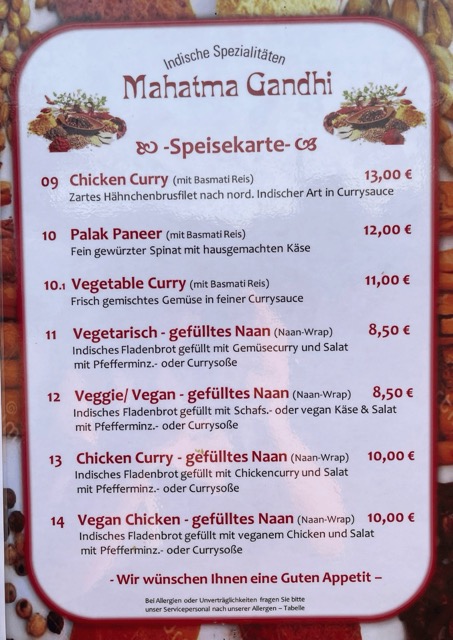 Mittel Mahatma Gandhi Speisekarte 9 14