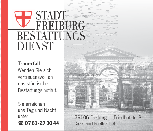 Anzeige Stadt freiburg Bestattungsdienst
