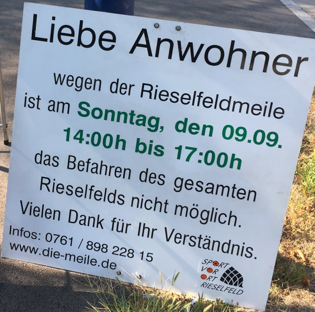 Anwohnerschild Rieselfeldmeile