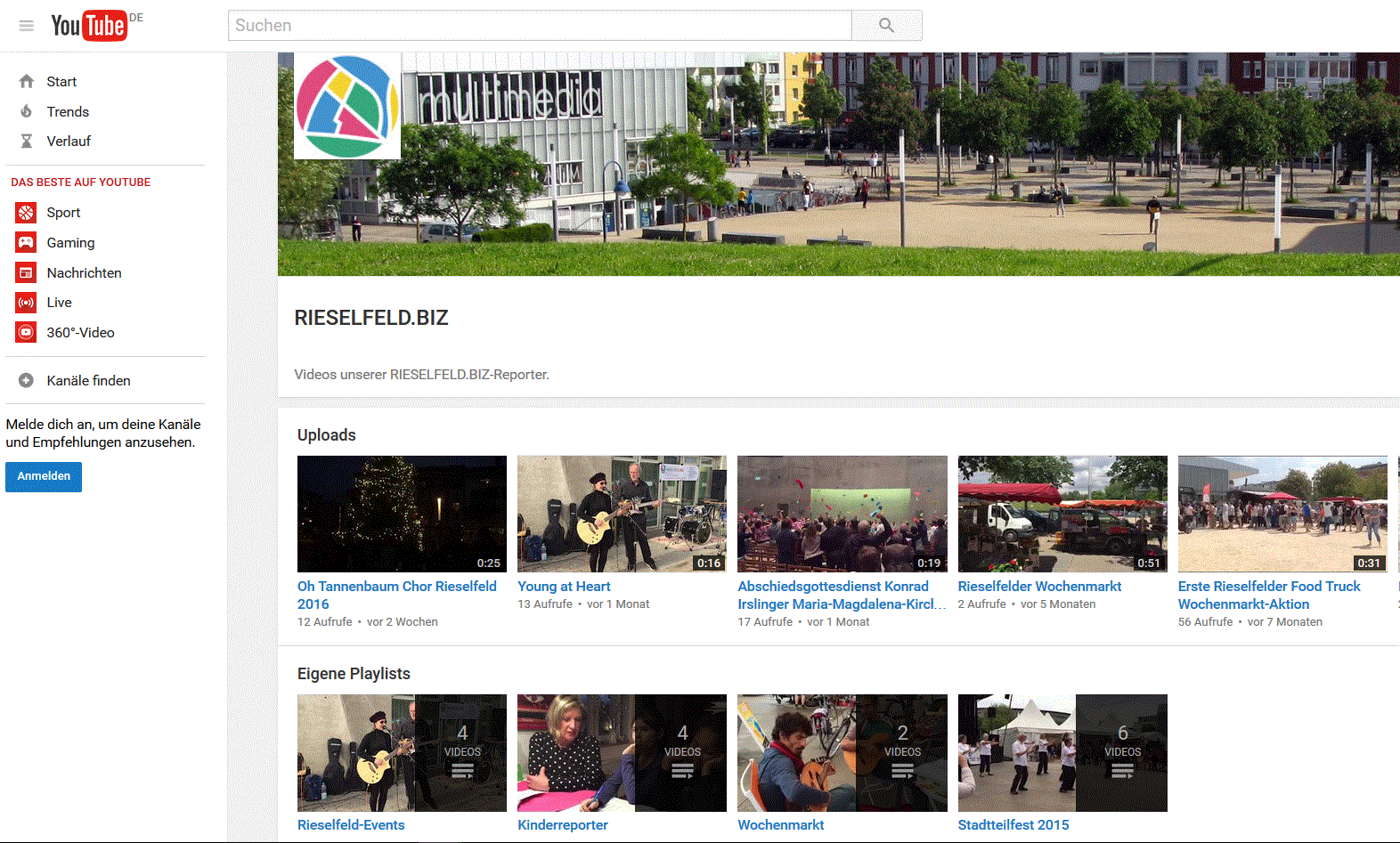 Screenshot YoutubeKanal Rieselfeld BIZ