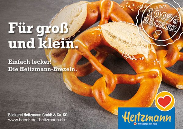 Anzeige der Bäckerei Heitzmann mit Brezeln