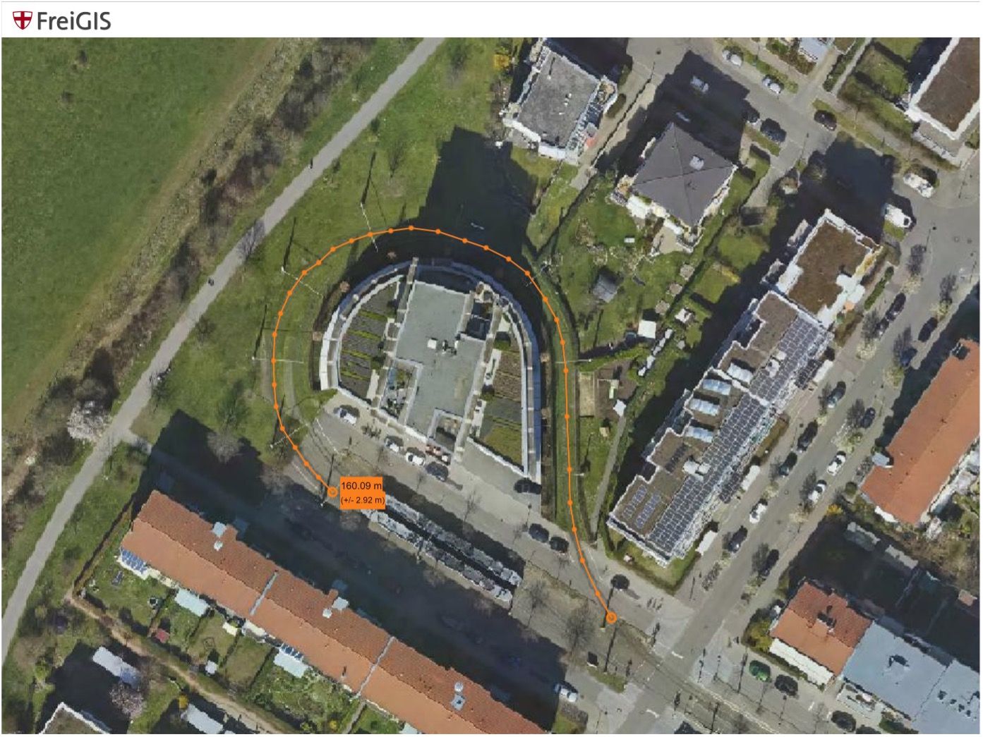 Wendeschleife Rieselfeld aus der Vogelperspektive