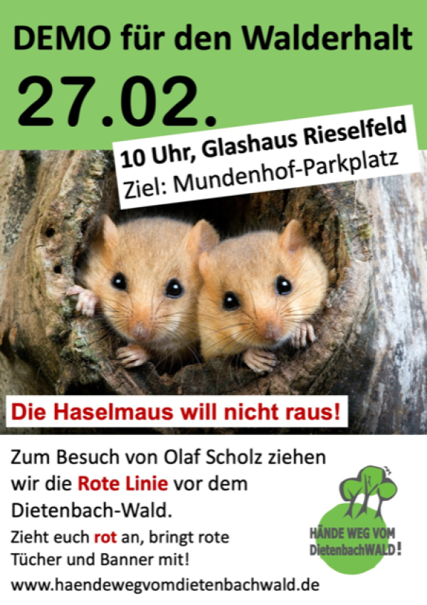 Demo für den Walderhalt zum Spatenstich mit dem Kanzler